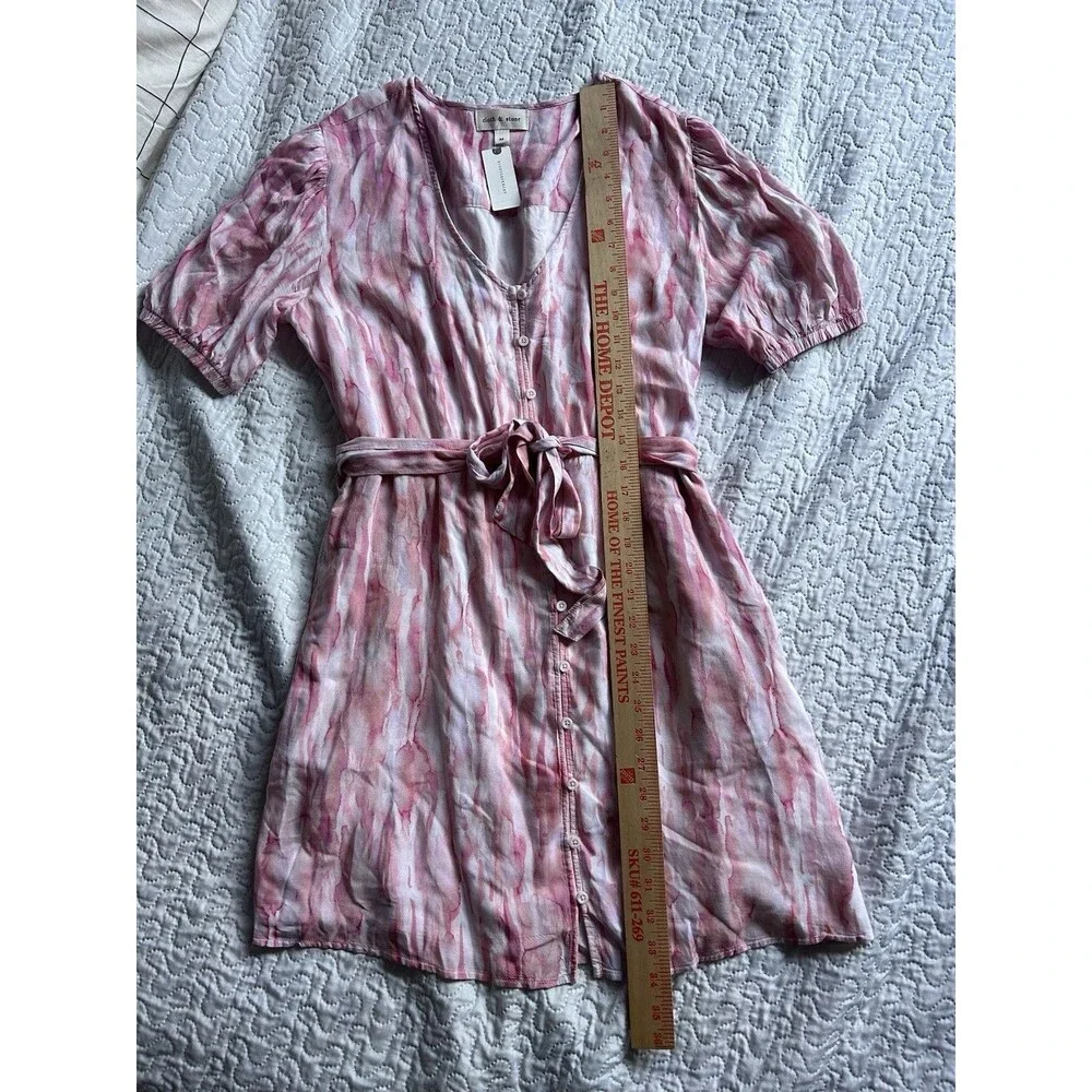 NWT Anthropologie Cloth & Store Pink Watercolor Button Front Mini Dress Size M